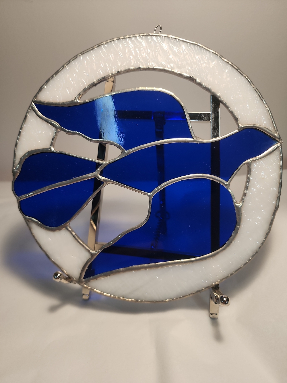Blue Bird Dove Suncatcher Stained Glass Textured Round Peace 7x7" Hanging Ring